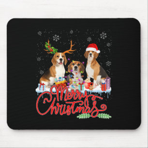 Merry Christmas Beagle Dog Santa Reindeer Light Xm Mouse Mat