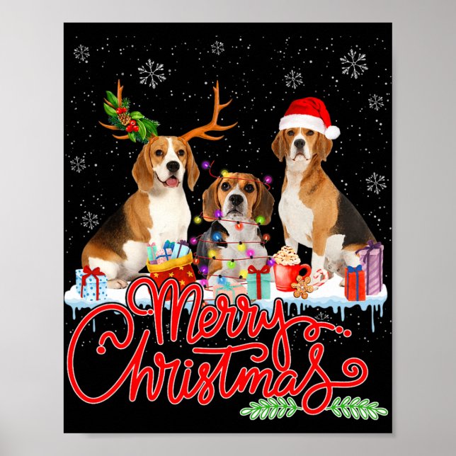 Merry Christmas Beagle Dog Santa Reindeer Light Xm Poster (Front)