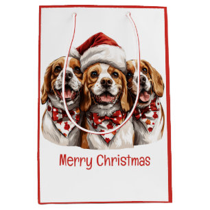 Merry Christmas Beagle Dogs Medium Gift Bag