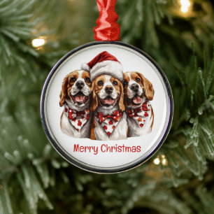 Merry Christmas Beagle Dogs Metal Tree Decoration