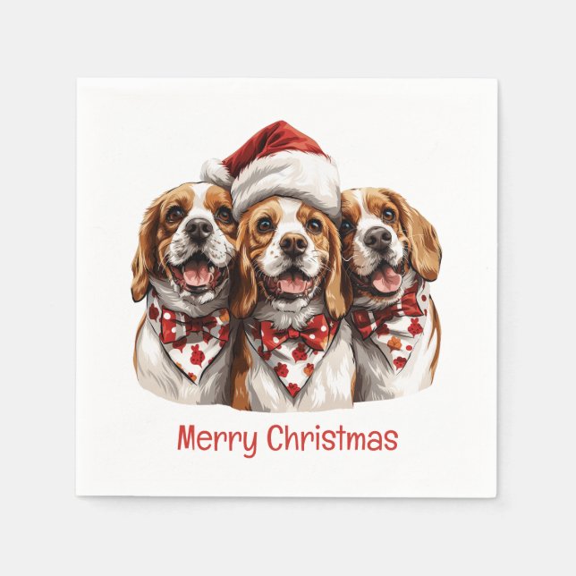 Merry Christmas Beagle Dogs Napkin (Front)