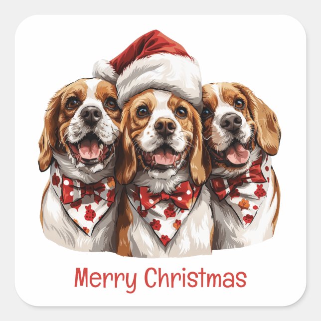 Merry Christmas Beagle Dogs Square Sticker (Front)