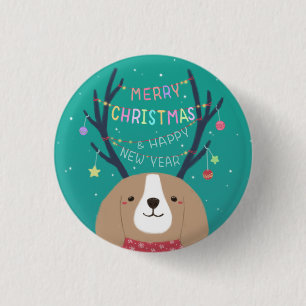 Merry Christmas: Beagle Illustration Art 3 Cm Round Badge