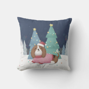 Merry Christmas: Beagle Illustration Art Cushion