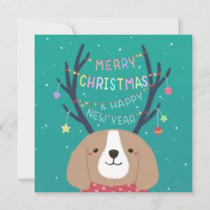 Merry Christmas: Beagle Illustration Art Holiday Card