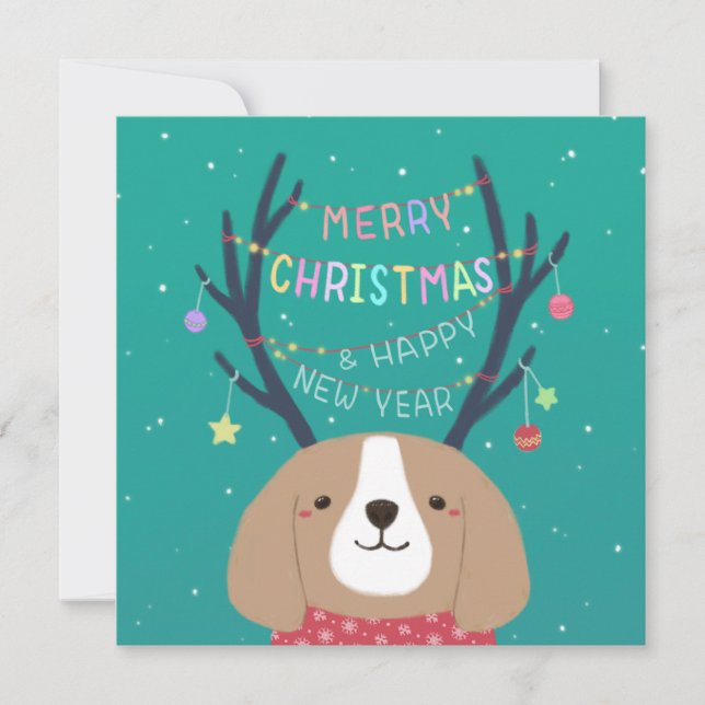 Merry Christmas: Beagle Illustration Art Invitation (Front)