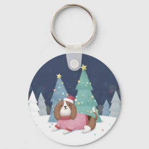 Merry Christmas: Beagle Illustration Art Key Ring