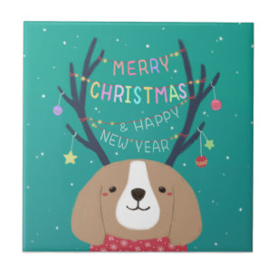 Merry Christmas: Beagle Illustration Art Tile