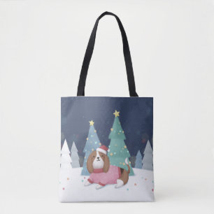 Merry Christmas: Beagle Illustration Art Tote Bag