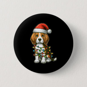 Merry Christmas Beagle Santa Christmas Lights Dog 6 Cm Round Badge
