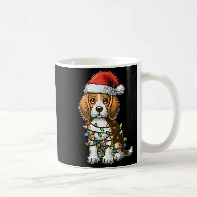 Merry Christmas Beagle Santa Christmas Lights Dog  Coffee Mug (Right)