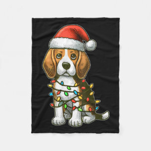 Merry Christmas Beagle Santa Christmas Lights Dog Fleece Blanket