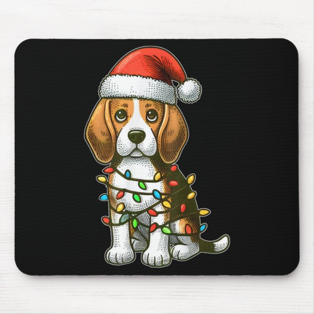 Merry Christmas Beagle Santa Christmas Lights Dog  Mouse Mat (Front)