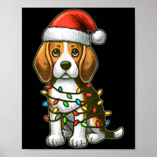 Merry Christmas Beagle Santa Christmas Lights Dog  Poster