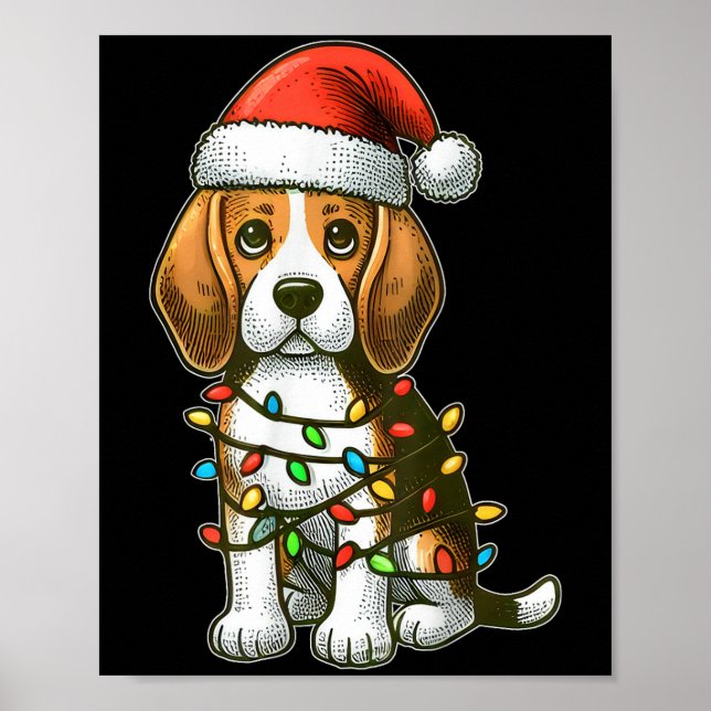Merry Christmas Beagle Santa Christmas Lights Dog  Poster (Front)