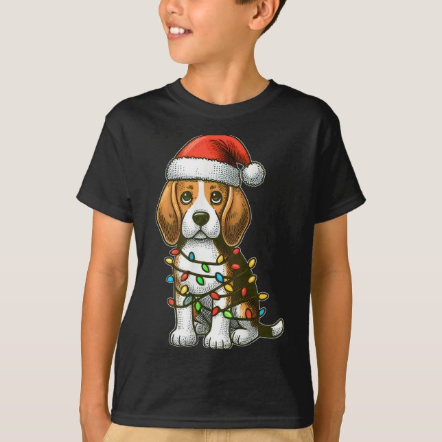 Merry Christmas Beagle Santa Christmas Lights Dog  T-Shirt (Front)
