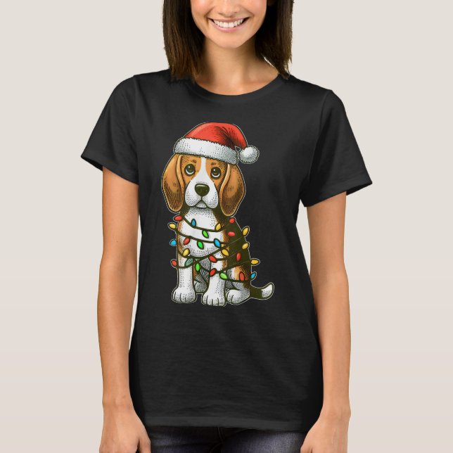 Merry Christmas Beagle Santa Christmas Lights Dog  T-Shirt (Front)