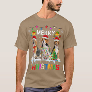 Merry Christmas Beagle Santa Hat Funny Xmas Lights T-Shirt