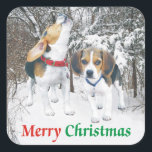 Merry Christmas Beagle Snowy Woods Stickers<br><div class="desc">Great to put on Christmas cards or packages.</div>