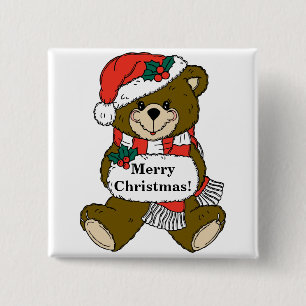 Merry Christmas Bear 15 Cm Square Badge