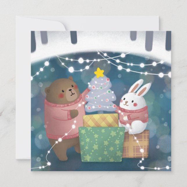 Merry Christmas: Bear & Bunny Invitation (Front)
