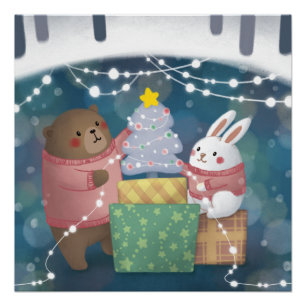 Merry Christmas: Bear & Bunny Poster