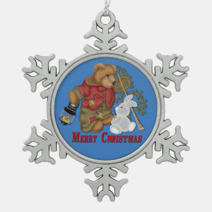 Merry Christmas Bear & Bunny Snowflake Ornament