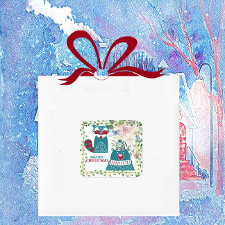 Merry Christmas Bear Fox Nordic Decorative Floral Square Sticker