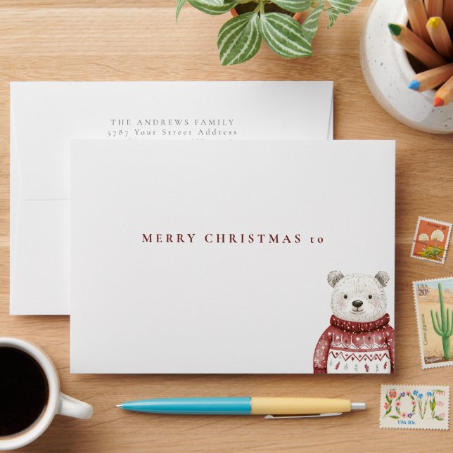 Merry Christmas Bear in a Sweater Envelope (Desk)