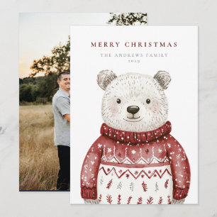 Merry Christmas Bear in a Sweater Holiday Card