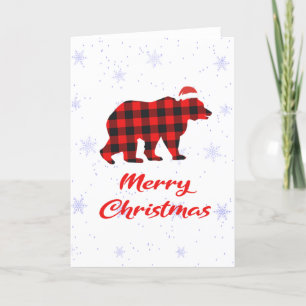 Merry Christmas Bear Red Plaid Buffalo Holiday Card