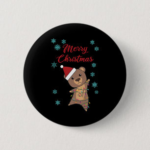 Merry Christmas Bear Snow Winter Bear Teddy 6 Cm Round Badge