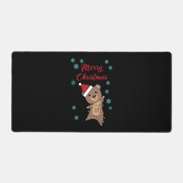 Merry Christmas Bear Snow Winter Bear Teddy Desk Mat (Front)
