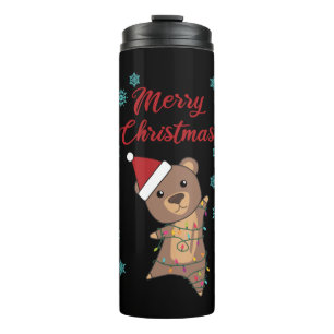 Merry Christmas Bear Snow Winter Bear Teddy Thermal Tumbler