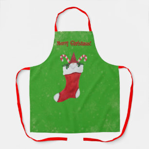 Merry Christmas Bearded Gnome in Stocking Green Apron
