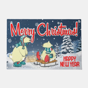 Merry Christmas Bears Winter Snow Holiday Scene Doormat