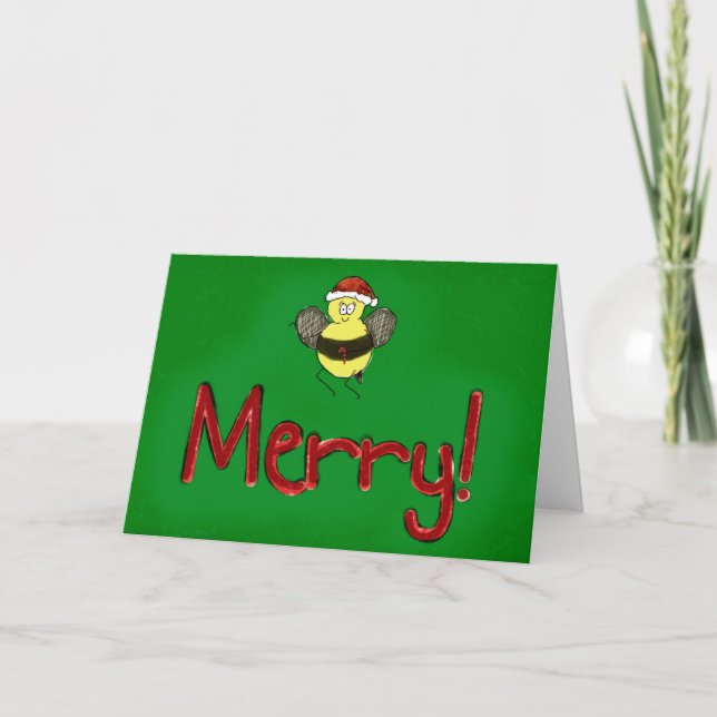 Merry Christmas Bee Merry Paper Greeting Card (Front)