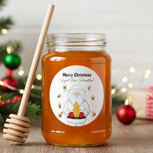 Merry Christmas Beekeeper Apiary Santa with Bees Classic Round Sticker (Creator Uploaded)