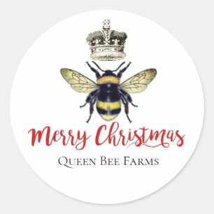 Merry Christmas Beekeeper Farm Apiary Bee Crown Classic Round Sticker
