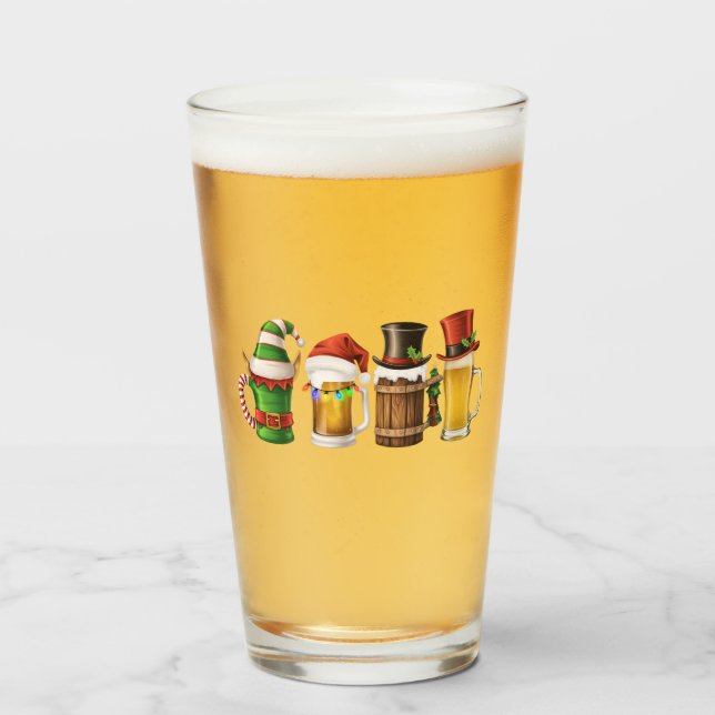 Merry Christmas Beers Drinking Santa Beer Lover  Glass (Front Filled)