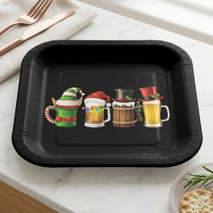 Merry Christmas Beers Drinking Santa Beer Lover  Paper Plate