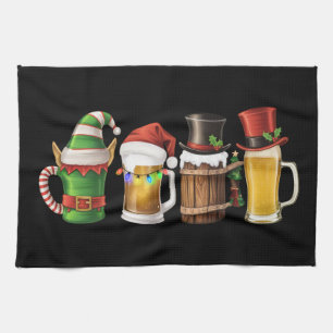 Merry Christmas Beers Drinking Santa Beer Lover Tea Towel