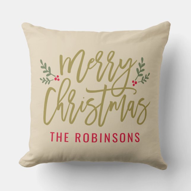 Merry Christmas Beige Modern Custom Family Cushion (Front)