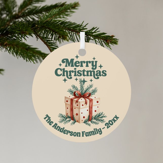 Merry Christmas beige rustsic gift box green Metal Tree Decoration (Creator Uploaded)