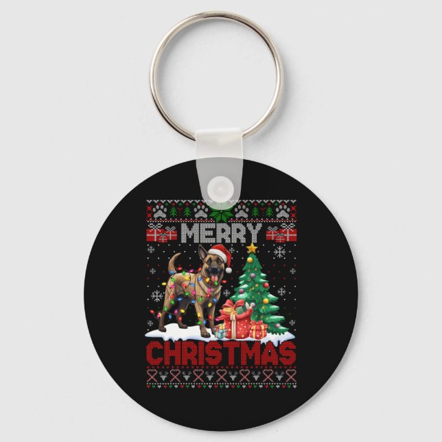 Merry Christmas Belgian Malinois Dog Lover Ugly Xm Key Ring (Front)