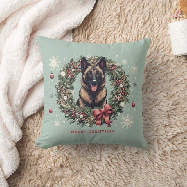 Merry Christmas Belgian Malinois Dog Xmas Cushion (Blanket)