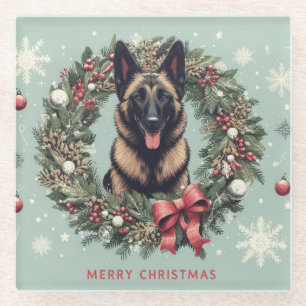 Merry Christmas Belgian Malinois Dog Xmas Glass Coaster