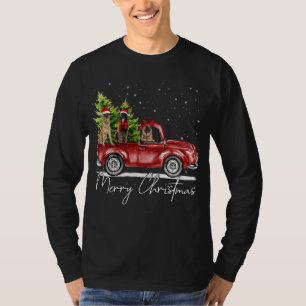 Merry Christmas Belgian Malinois Santa Red Truck X T-Shirt