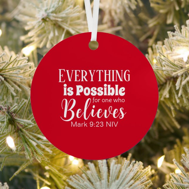 Merry Christmas Believe Bible Verse Christian Red Metal Tree Decoration (Insitu)