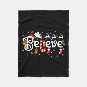 Merry Christmas Believe In Santa Claus Family Paja Fleece Blanket